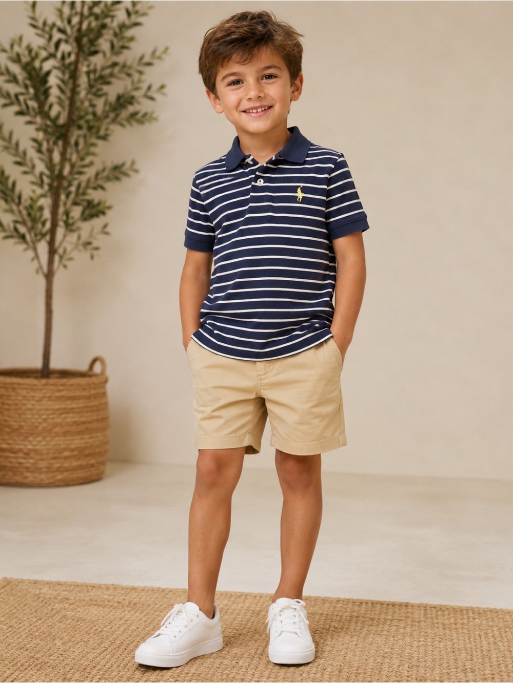 Polo Ralph Lauren Blue & White Striped Polo Shirt - Size 5 Boys - Classic Logo